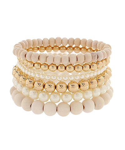 Wood & Pearl Bracelet Set