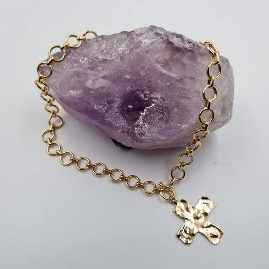 Hammered Cross Toggle Necklace