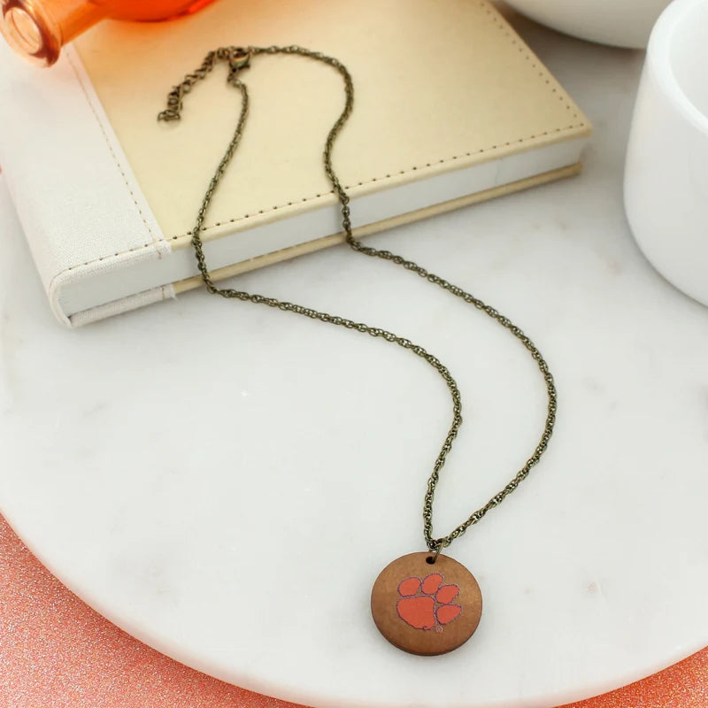 Clemson Wood Disc Necklace