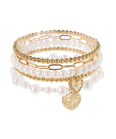 Heart & Pearl Bracelet Set