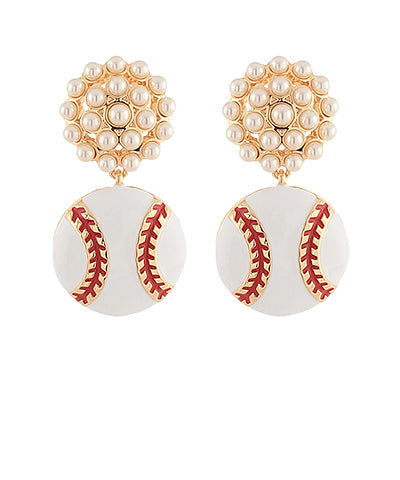 Baseball & Pearl Cluster Earrings