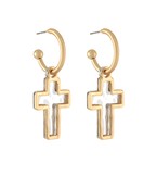 Hammered Cross Hoops-Gold