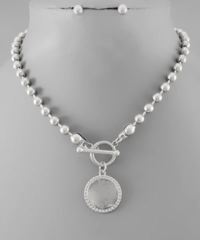 Silver Disk Necklace Set