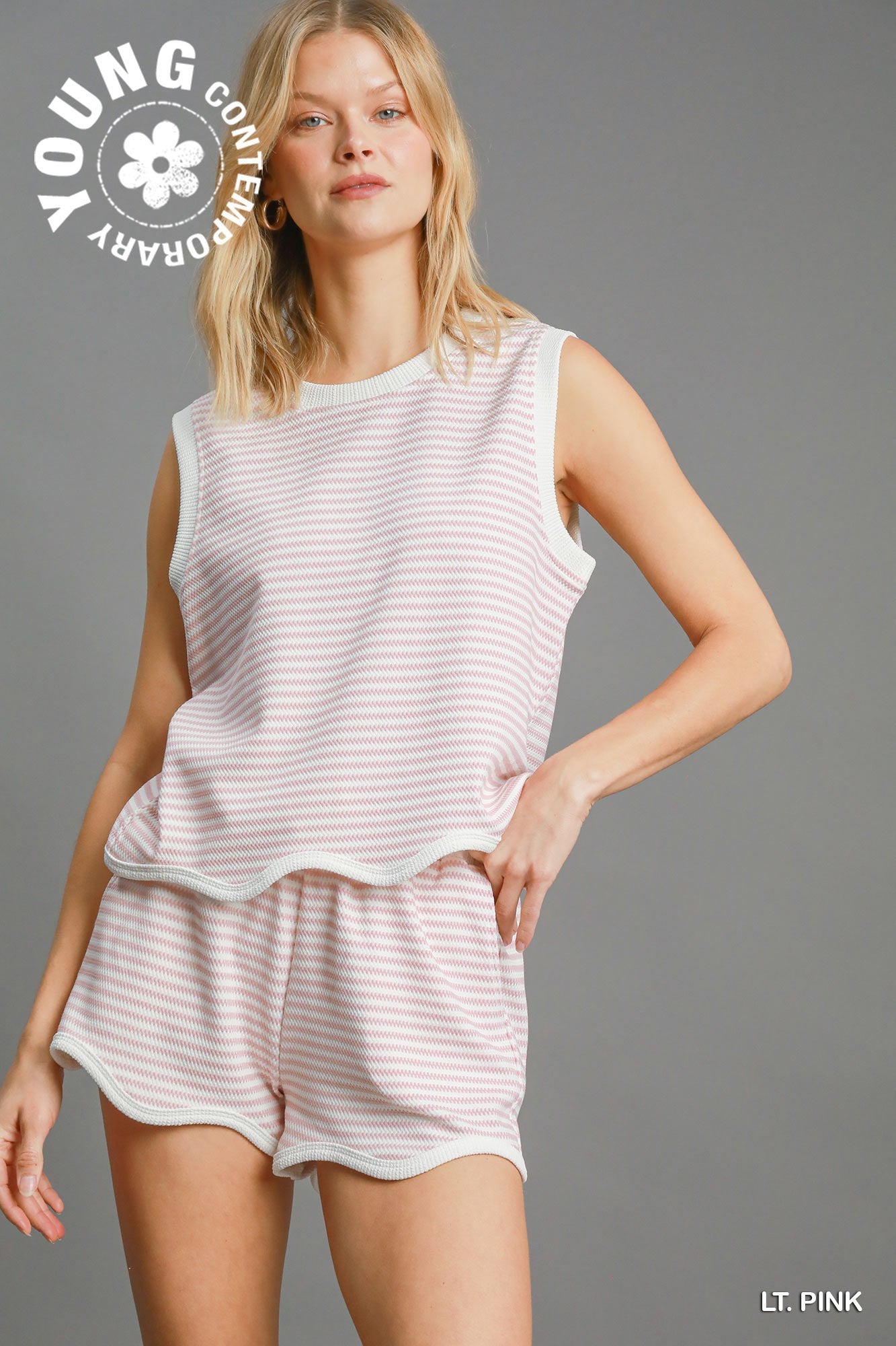 Pink Scalloped Knit Top