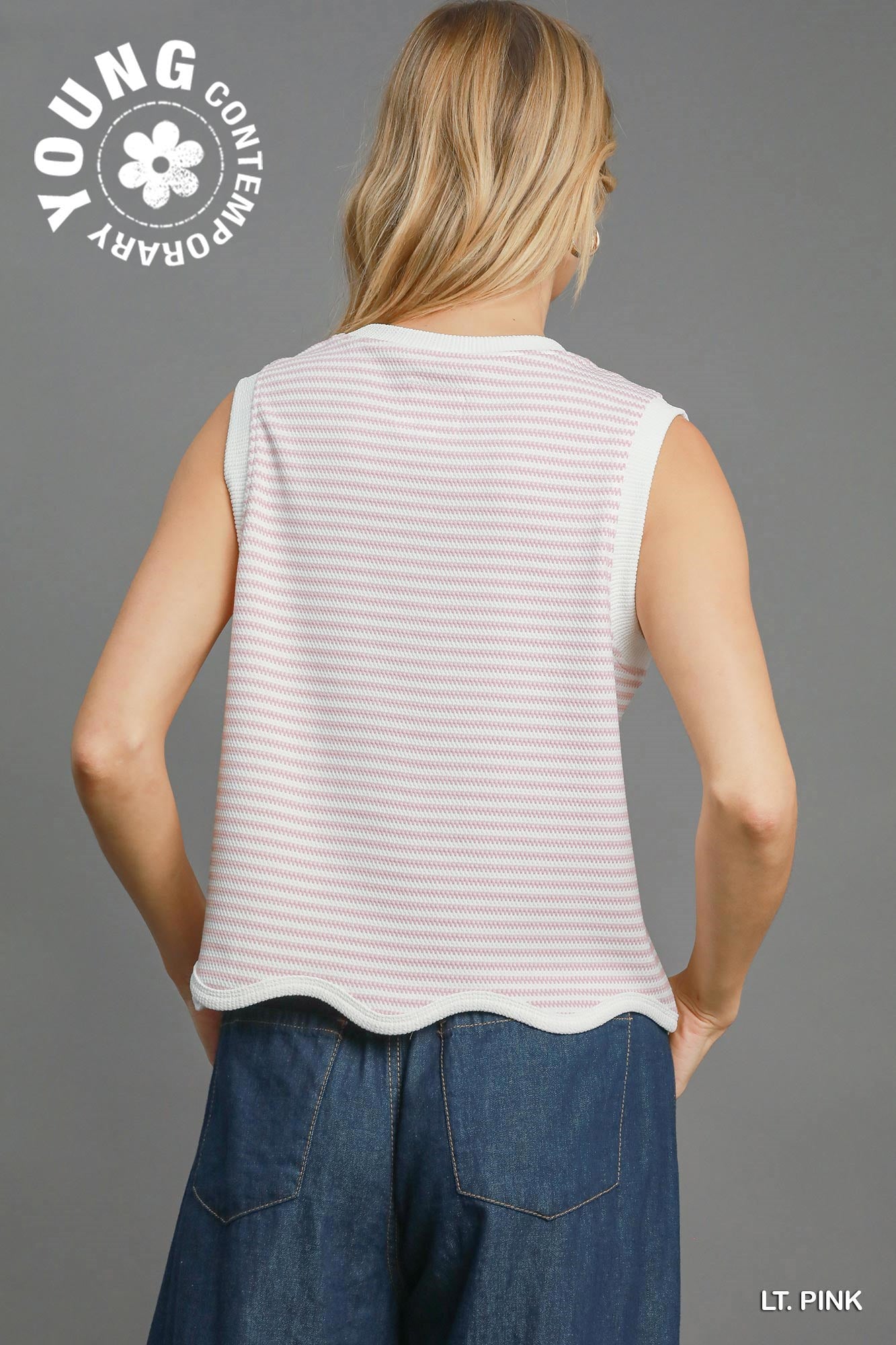 Pink Scalloped Knit Top