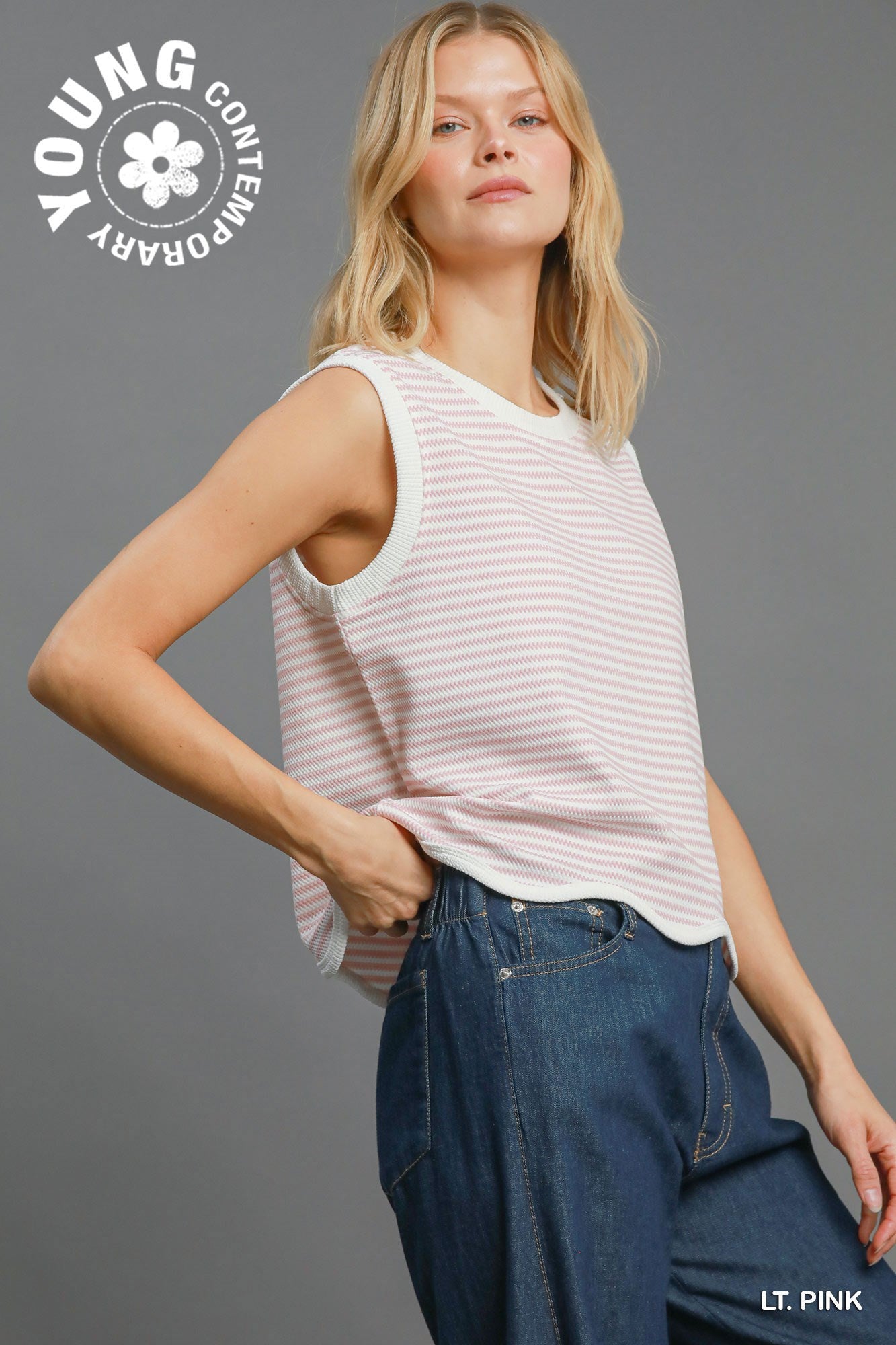 Pink Scalloped Knit Top