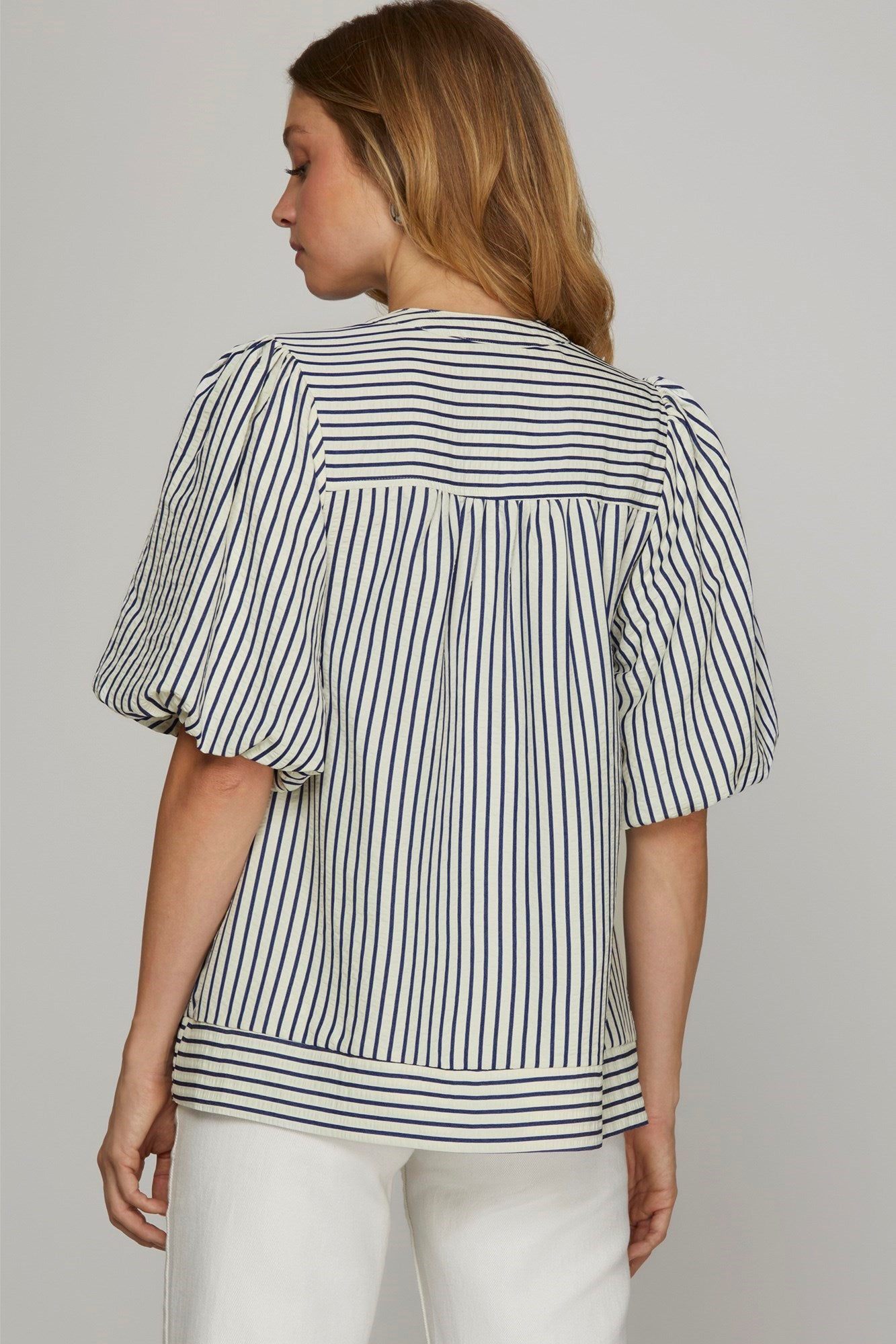 Bubble Sleeve Striped Top