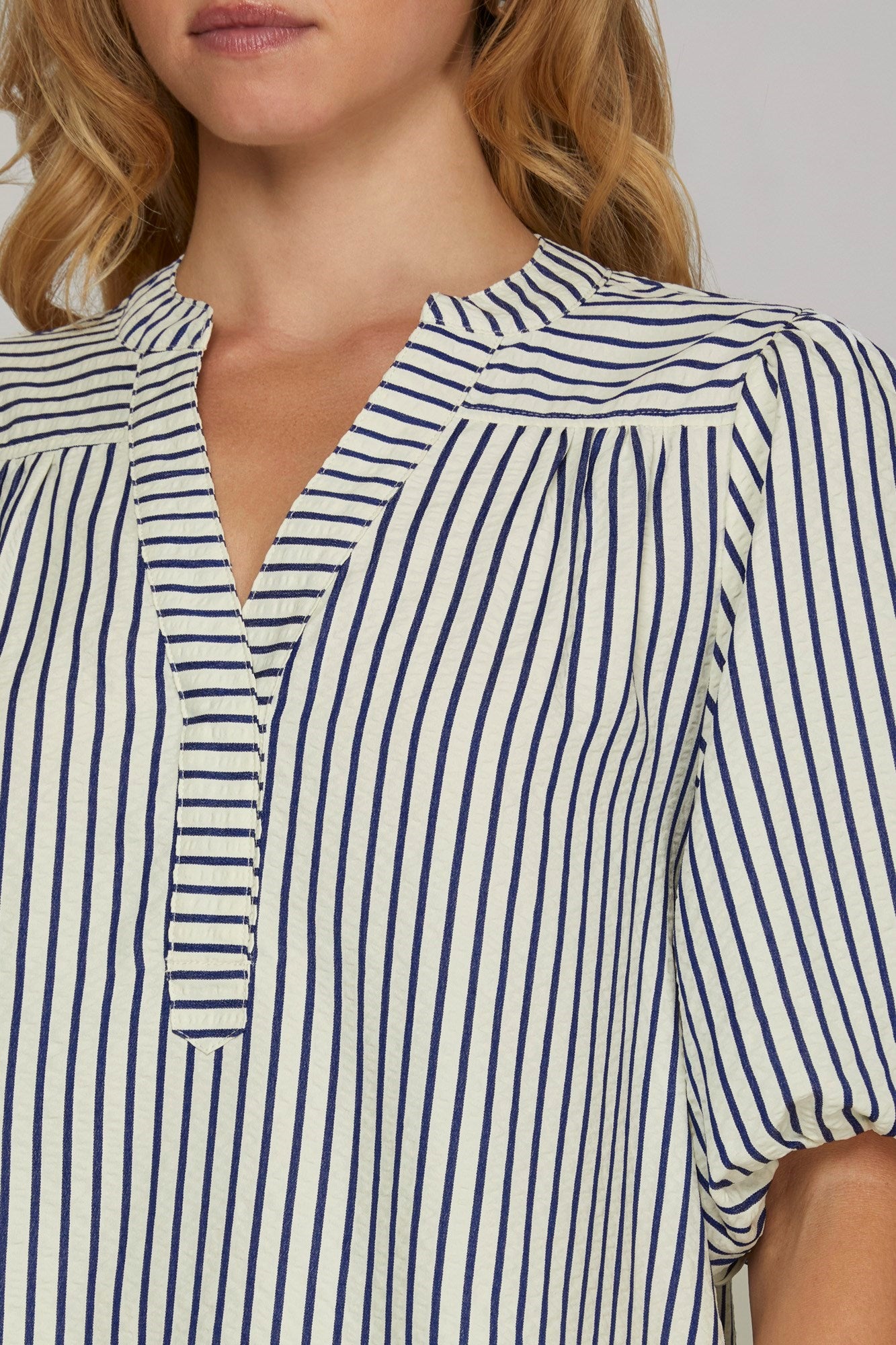 Bubble Sleeve Striped Top