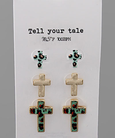 Mint Cross Earring Set