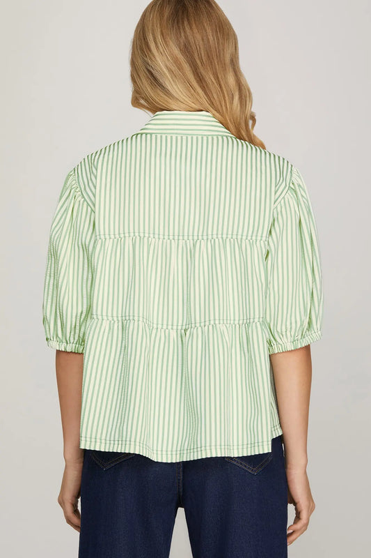 Selena Sage Button Striped Top