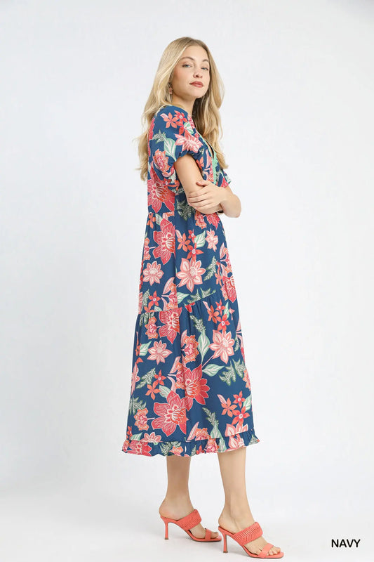 Coral Tide Midi Dress