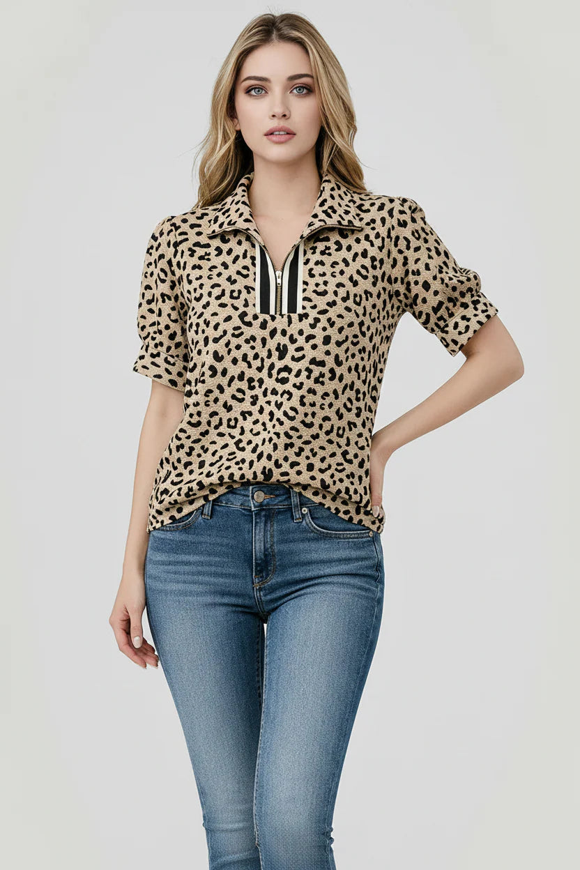 Libby Leopard Zip Top