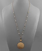 Hammered Decagon & Stone Necklace