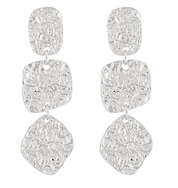 Silver tiered hammered earrings