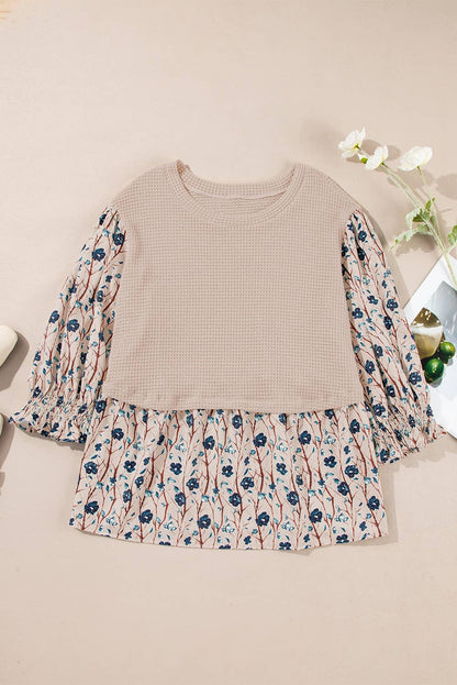 Plus Size Floral Print Knit Patchwork Top