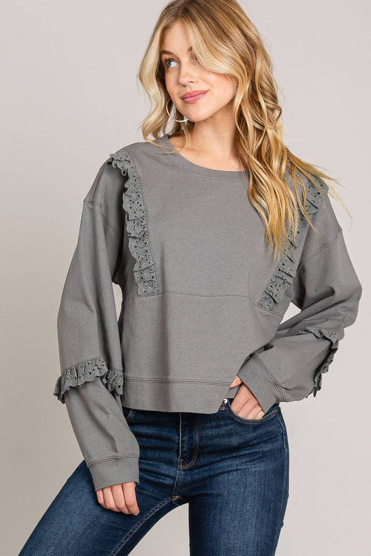 Charcoal Ruffle Long Sleeve