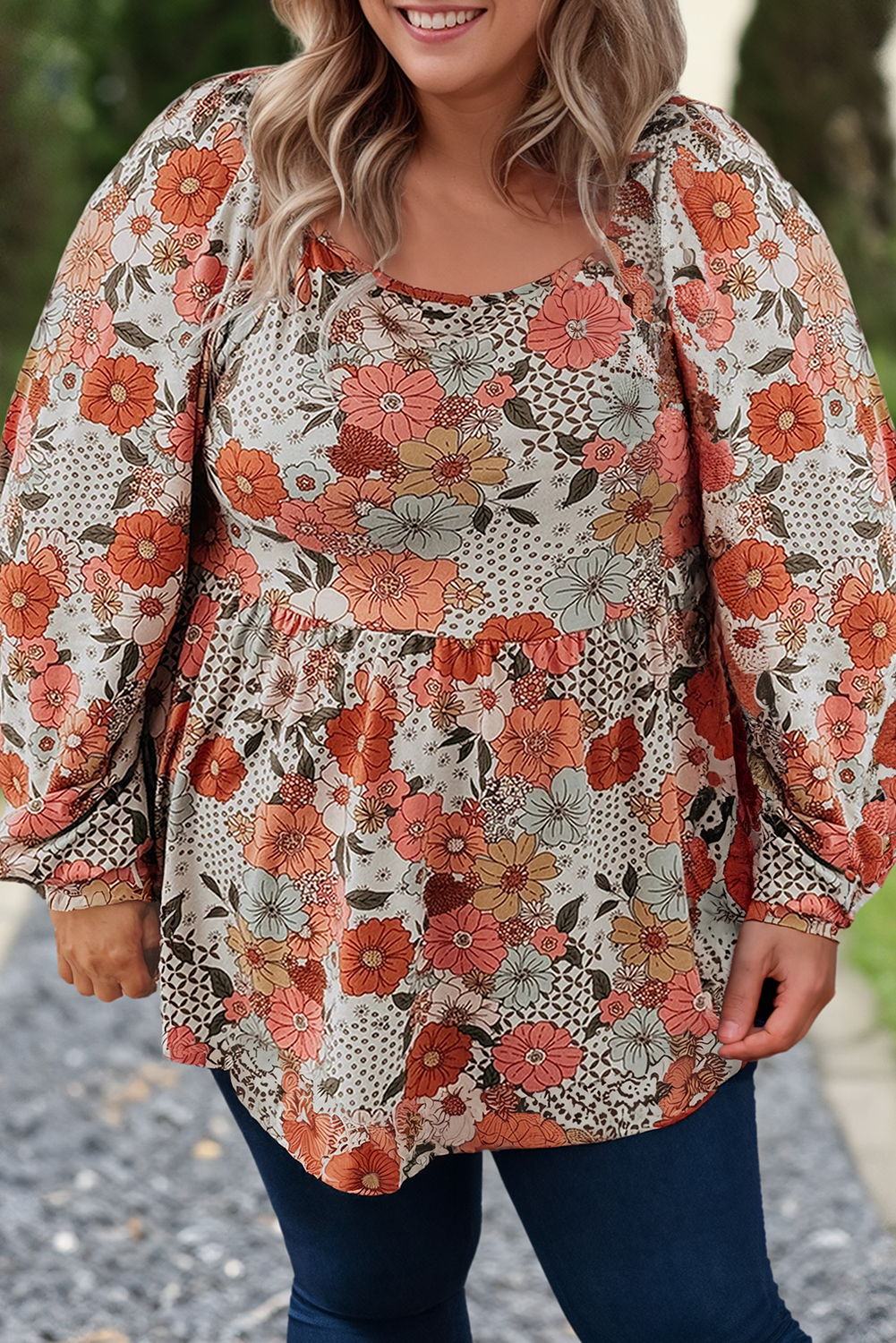 Plus Size Flower Peplum Blouse