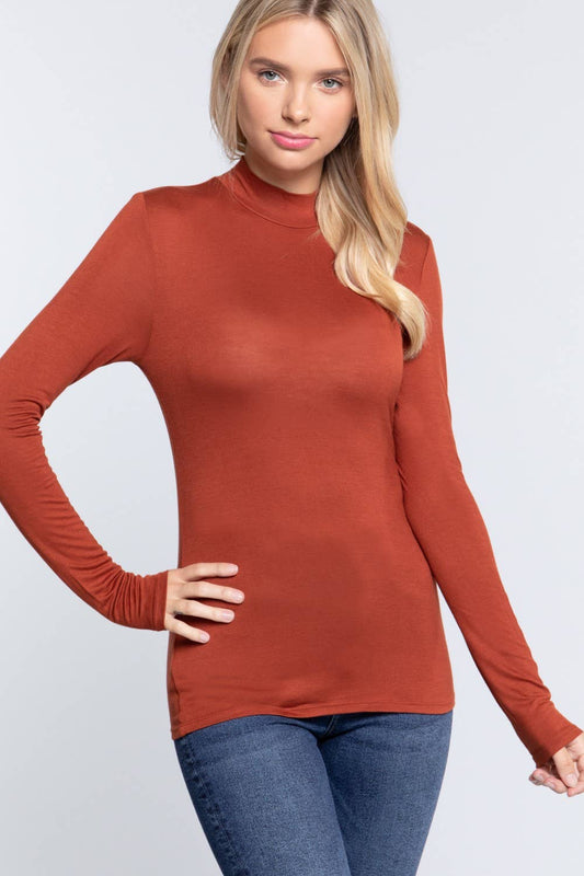 Rust Mock Neck Long Sleeve