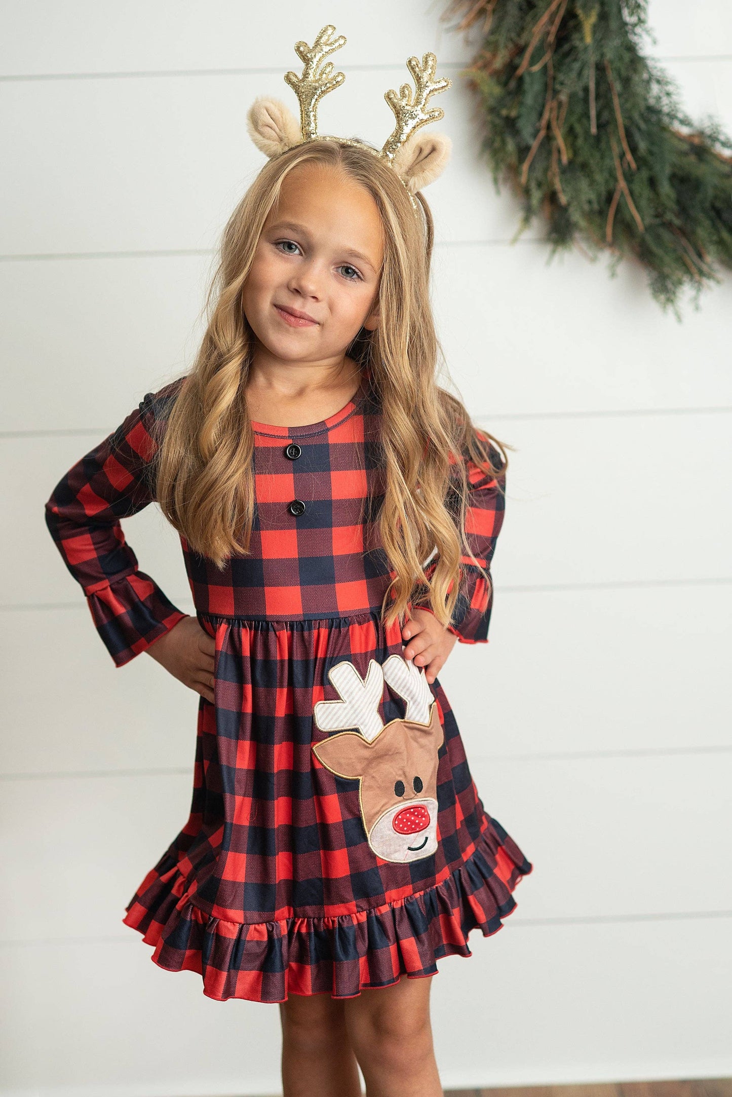 Plaid Reindeer Holiday Dress