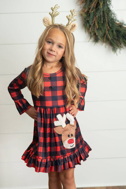 Plaid Reindeer Holiday Dress