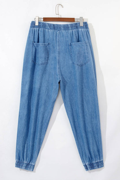 Plus Size Drawstring Denim Joggers