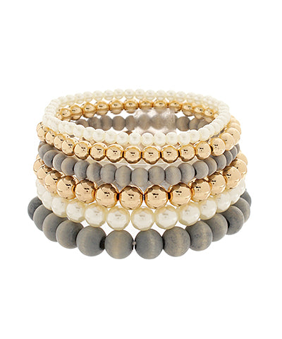 Wood & Pearl Bracelet Set