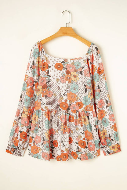 Plus Size Flower Peplum Blouse