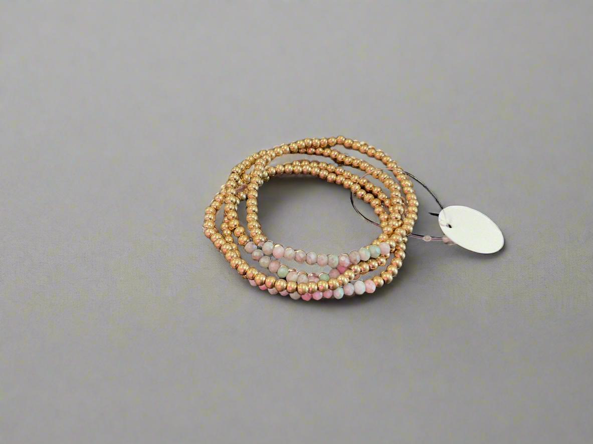 4 Row Bead Bracelet- Pastel/gold