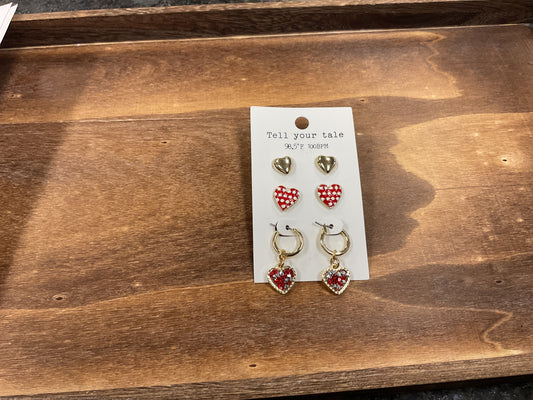 3 Pair Heart Earrings Set