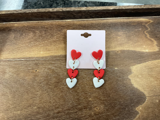 Red and White Heart Drop Earrings