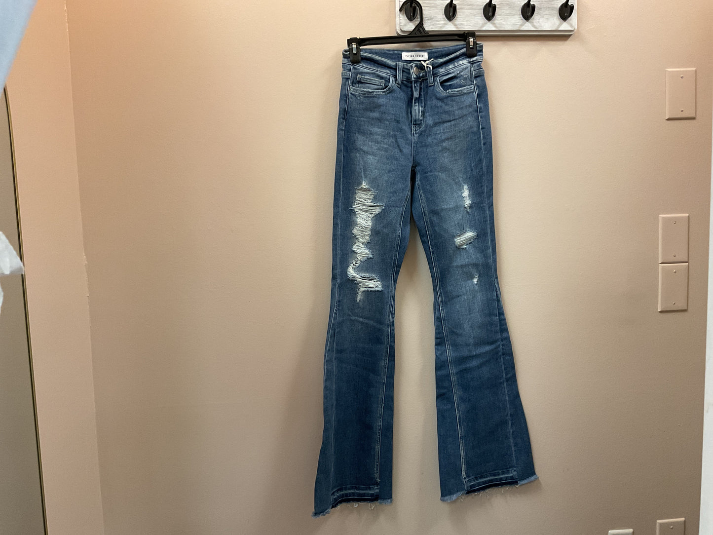 High Rise Distressed Flare Jeans