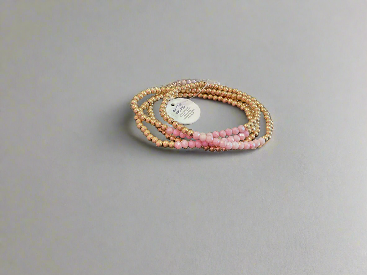 4 Row Bead Bracelet- Pink/Gold