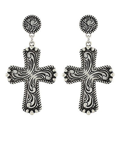 Western Engraved Cross Earrings