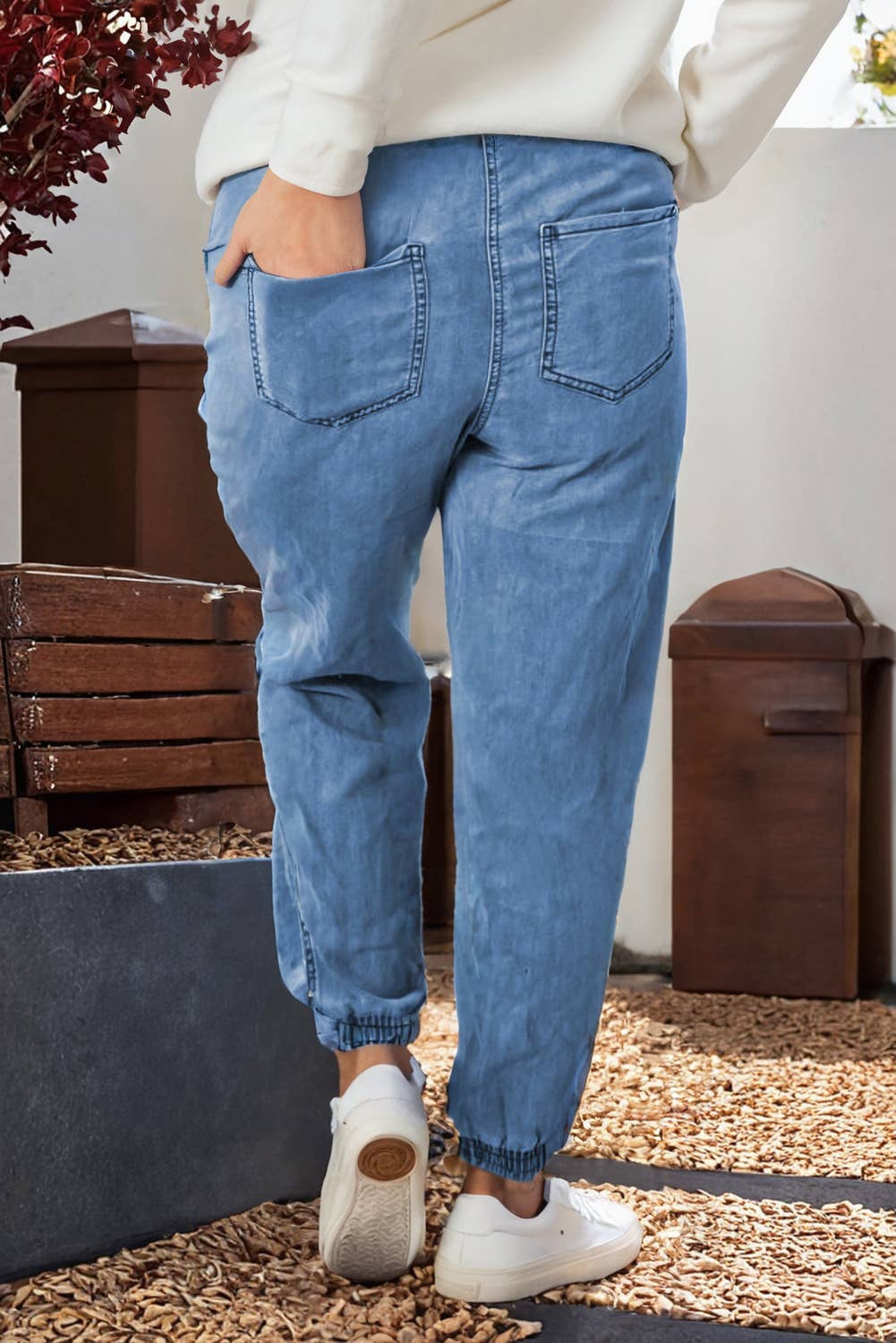 Plus Size Drawstring Denim Joggers