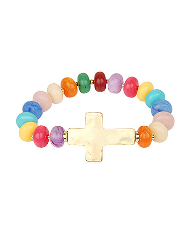 Marble Bead Cross Charm Bracelet