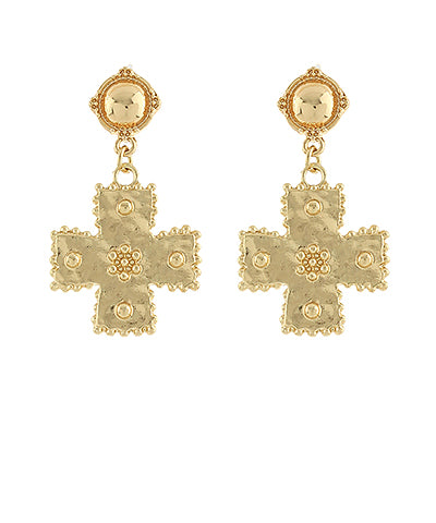 Textured Gold Cross Earrings