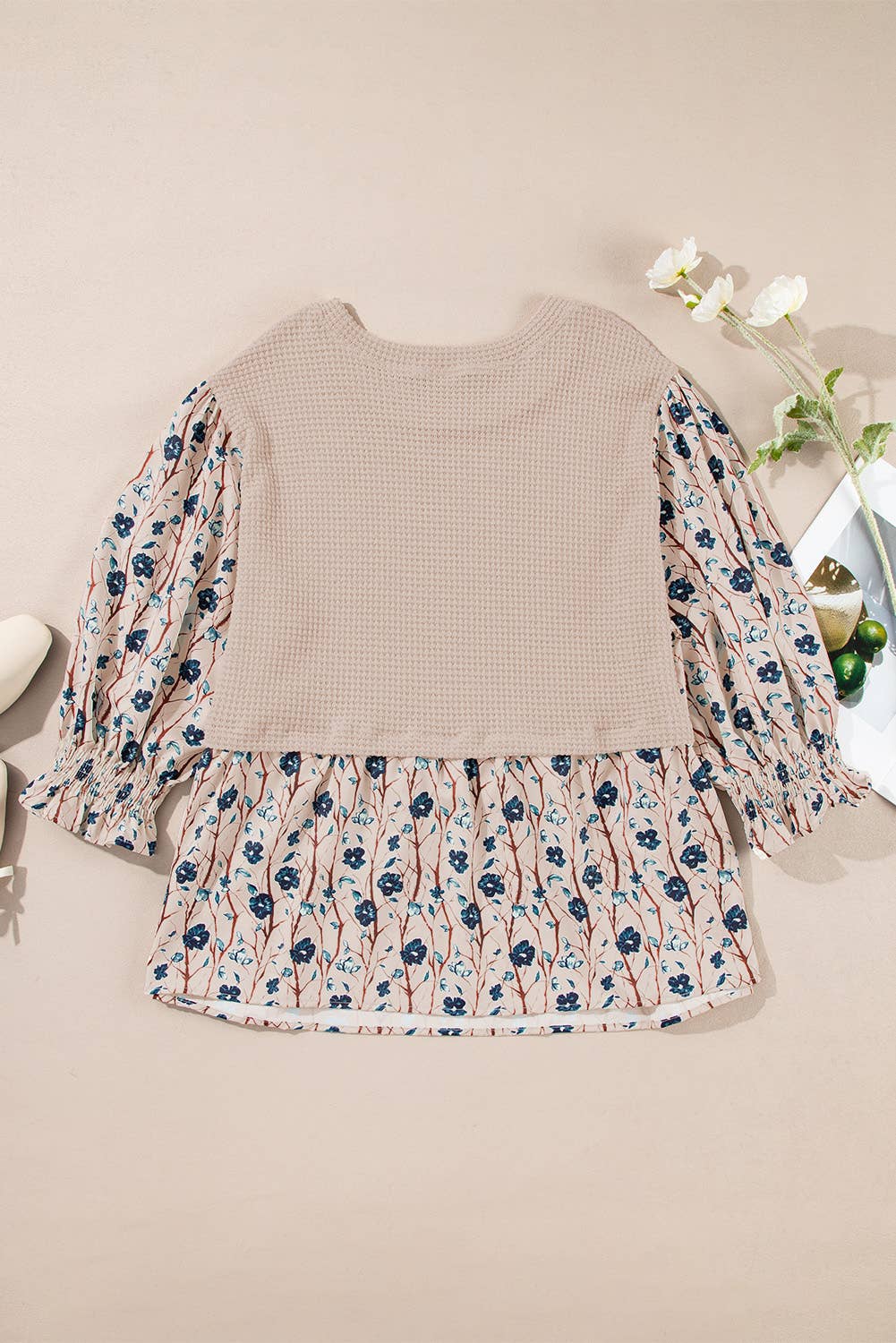 Plus Size Floral Print Knit Patchwork Top