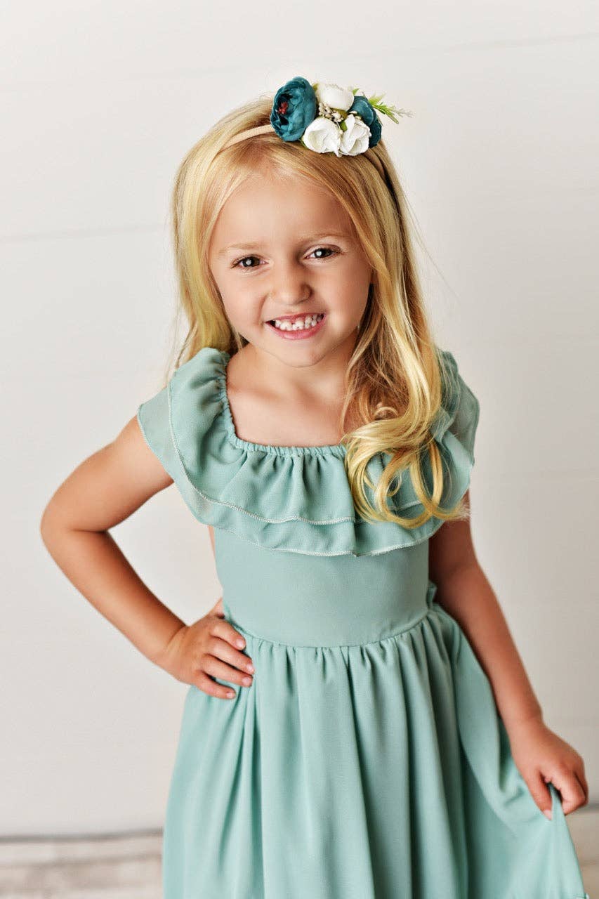 Kids Mint Ruffle Back Dress