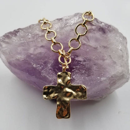 Hammered Cross Toggle Necklace