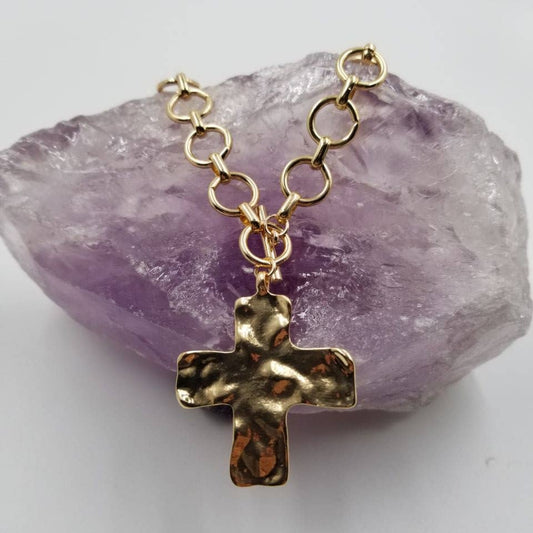 Hammered Cross Toggle Necklace