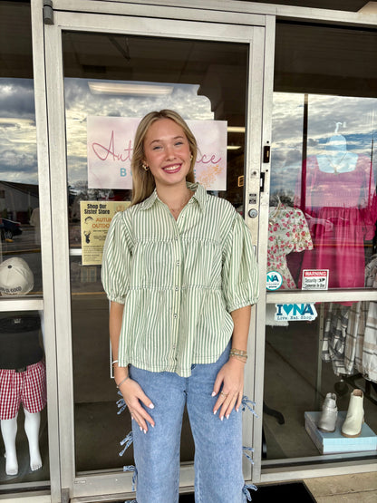 Selena Sage Button Striped Top