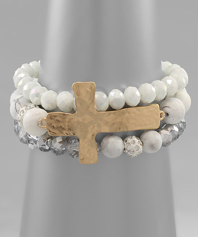 Cross & Stone Bead Bracelet