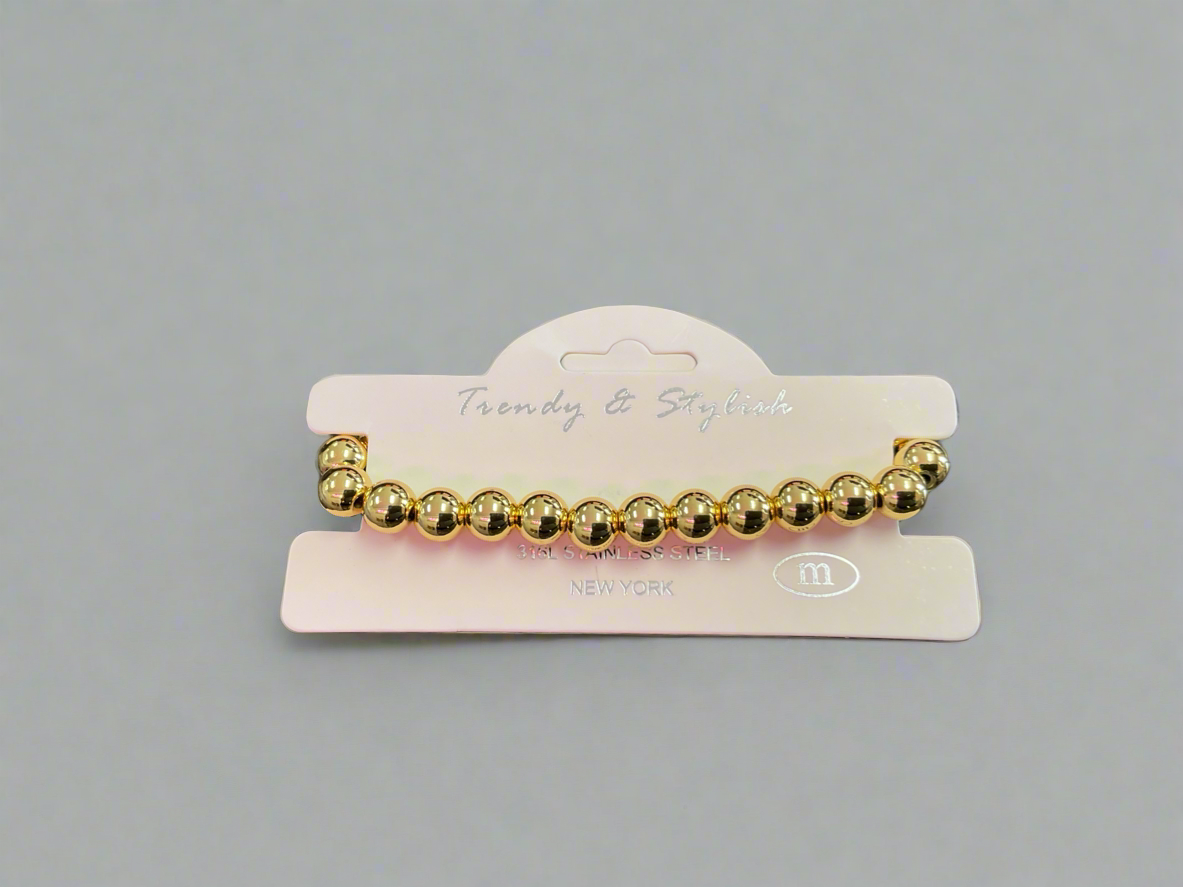 7MM Stainless Steel Gold Ball Bracelet