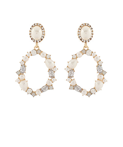 Oval Pearl & Baguette Earrings