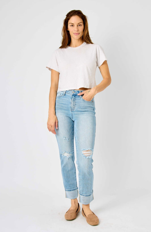 Star Cuff Boyfriend Jeans