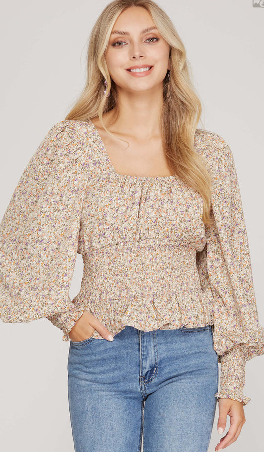 Floral Puff Sleeve LS