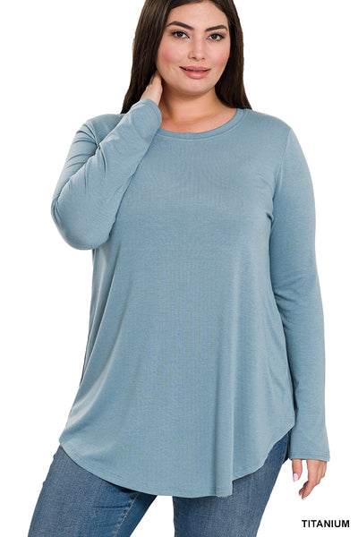 Plus- LS Round Neck Basic Top