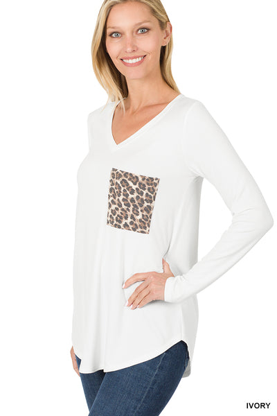 V-Neck Leopard Pocket Top