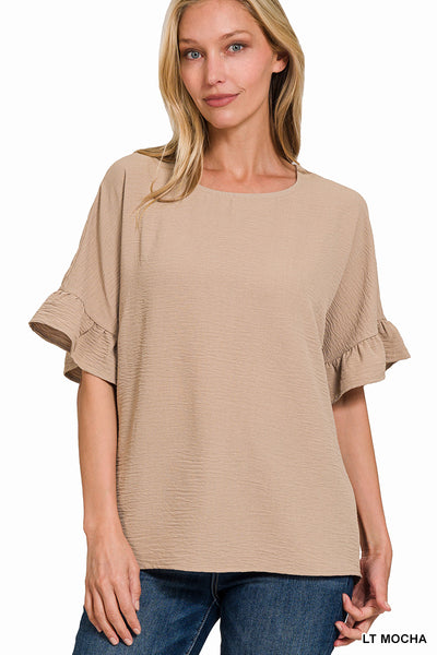 Woven Ruffle Sleeve Top