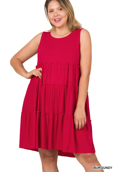 Plus*Sleeveless Tiered Dress